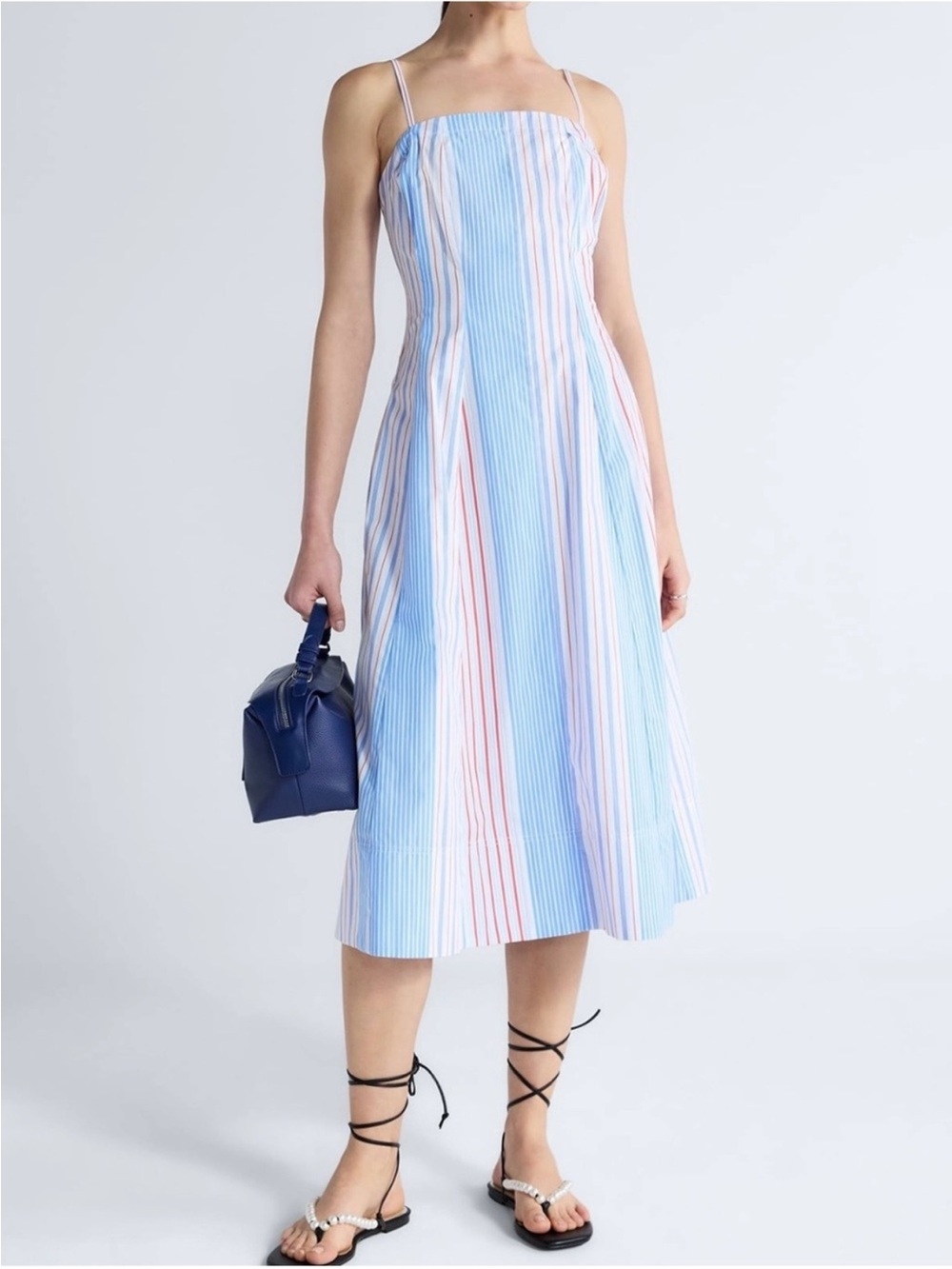 Free Assembly Women's Sleeveless Cotton Panel Midi Dress Red, White, and Blue